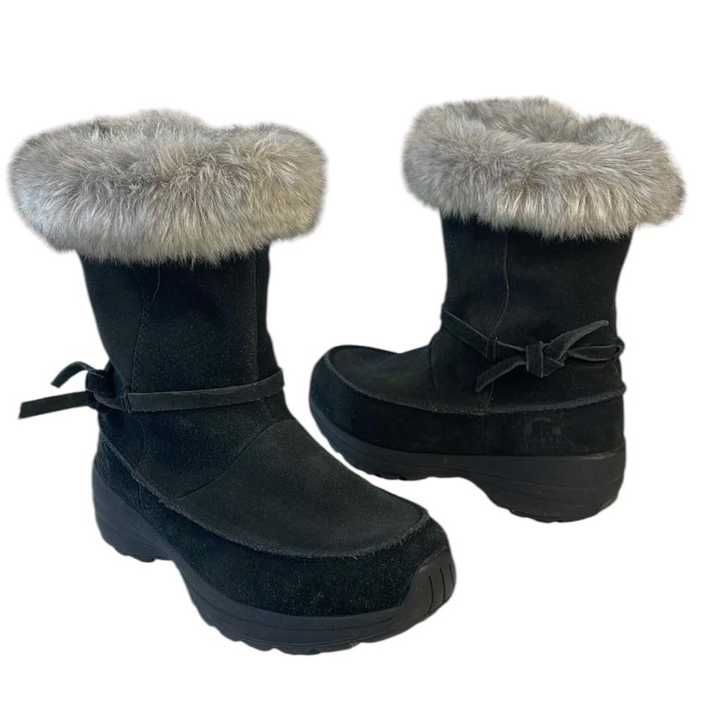 Sorel Northern Lite Tall‎ Boots Black Suede Fluffy Fur Waterproof Women’s size 7